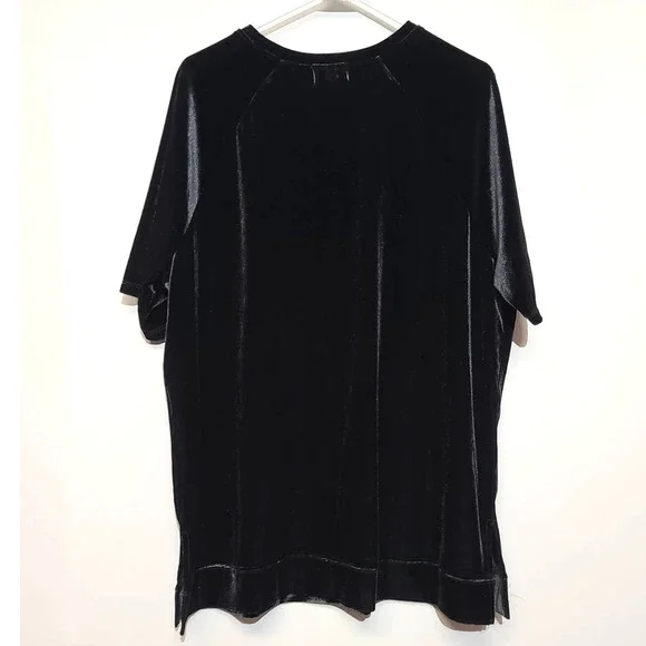 Open Edit Oversized Short Sleeve Stretch Velour Black T-Shirt - Picture 3 of 5